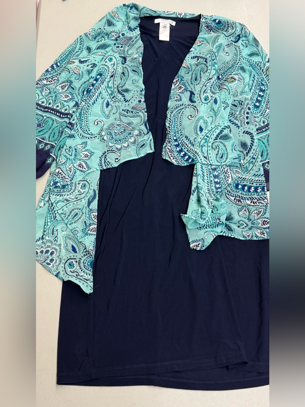 Studio One Navy Blue Women’s Dress with lightweight built in Cardigan